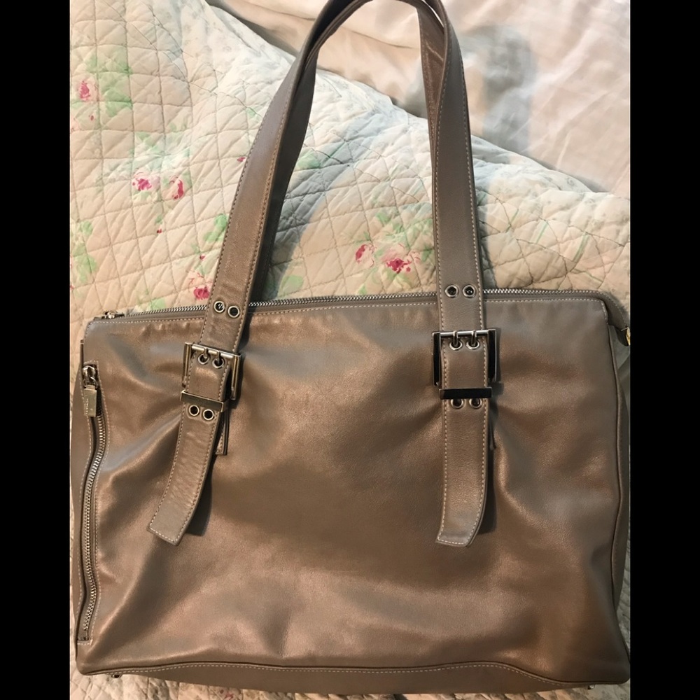 Large Leather Perlina Tote Purse Bag Tan EUC
